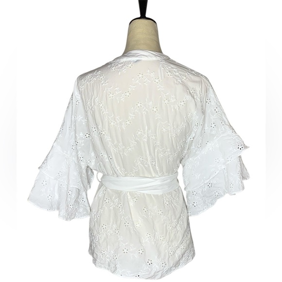 Zara Eyelet White Ruffled Wrap Blouse with Bell Sleeves - Picture 2 of 5